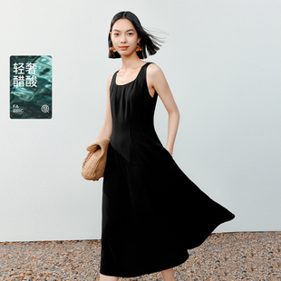 伊芙丽方领展摆显瘦无袖 高级感茶歇裙子 背心小黑裙2024夏装 新款