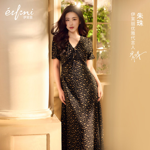 【朱珠同款】伊芙丽花边嵌边装饰肌理底布碎花连衣裙女26春新款