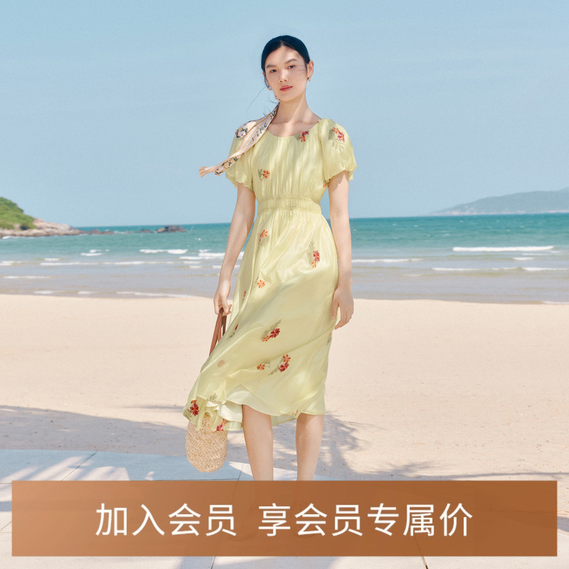 裙子泡泡袖抽皱蓝色法式