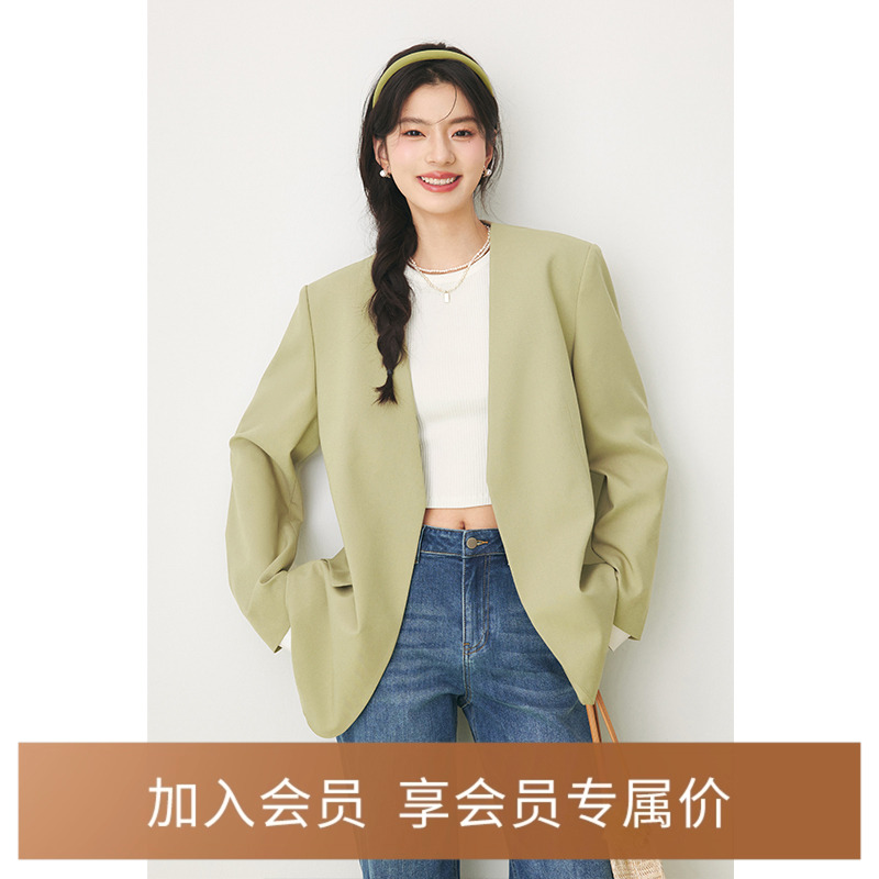 诗凡黎高级感好看无领西装2024秋新款设计感小众流行小个子外套女