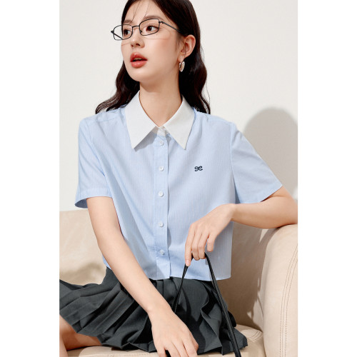 【商场同款】诗凡黎撞色翻领条纹衬衫2024秋新款小衫女3F7122561