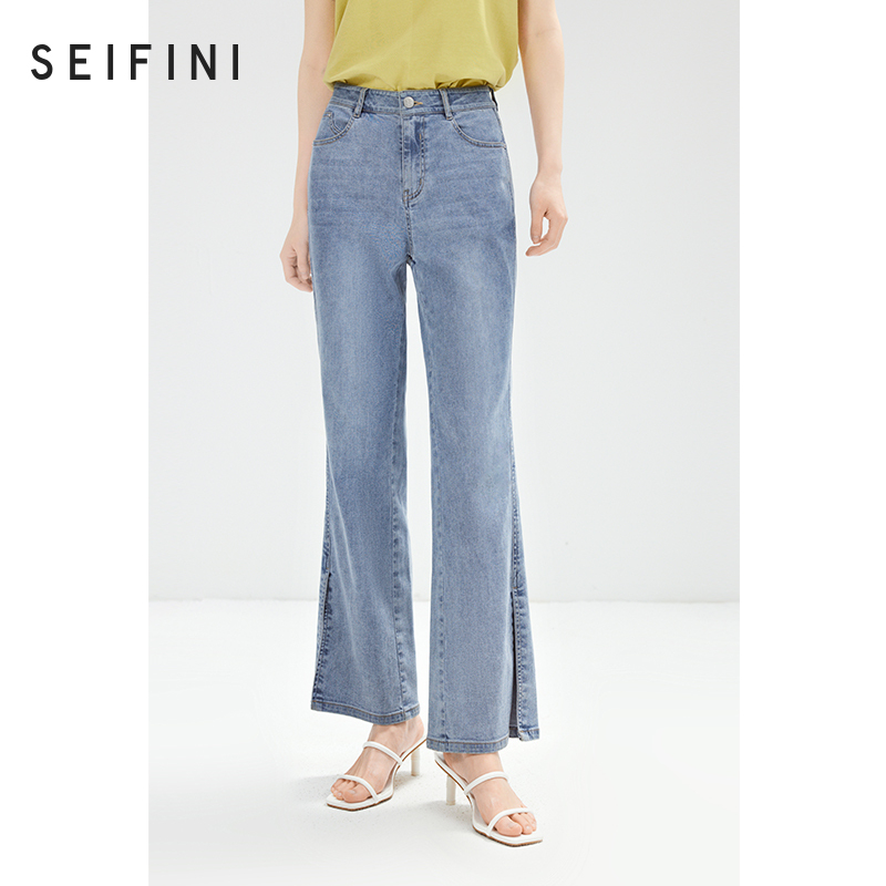 【商场同款】诗凡黎牛仔裤2023夏新款裤子开叉微喇裤女3E4351061