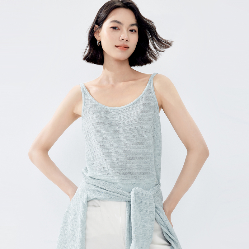 伊芙丽超细珠片针织吊带2024新款休闲慵懒风毛衫