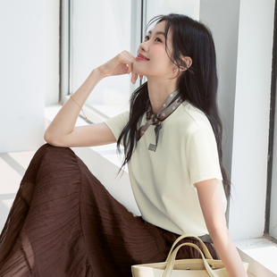 伊芙丽经典小版型百搭小字母短袖T恤女2025夏季新款通勤休闲上衣