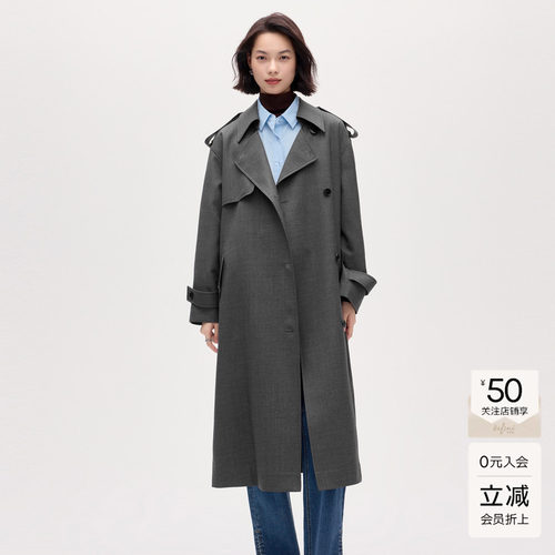 伊芙丽休闲气质穿搭风衣女装25春季新款时尚宽松外套1F9960531Q