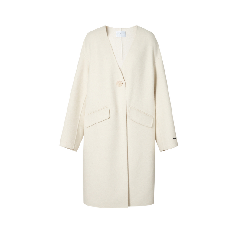 【商场同款】伊芙丽无领白色毛呢外套2024冬季新款大衣1EA370271