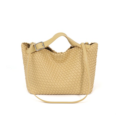 【张丫丫优选】时尚编织风单肩斜挎两用米黄色百搭手提包J60003
