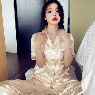 冰雪丝睡衣女士薄款 长裤 高档夏季 短袖 韩版 甜美性感休闲家居服套装