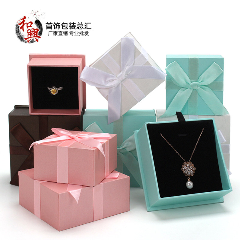 蝴蝶结首饰盒天地盖银式纯银戒指吊坠包装盒水晶手链项链盒收纳盒