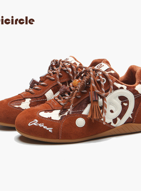 OICIRCLE【内增高6CM】原创加绒复古豹纹赛车厚底反绒休闲德训鞋