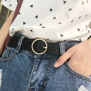 韩国皮带潮流百搭简约圆形连衣裙裤带金属皮带女式细腰带针扣皮带