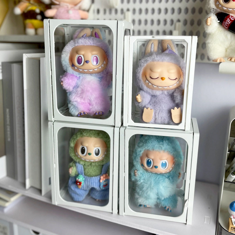 labubu展示盒玻璃拉布布搪胶公仔收纳盒棉花娃娃盲盒手办透明娃柜