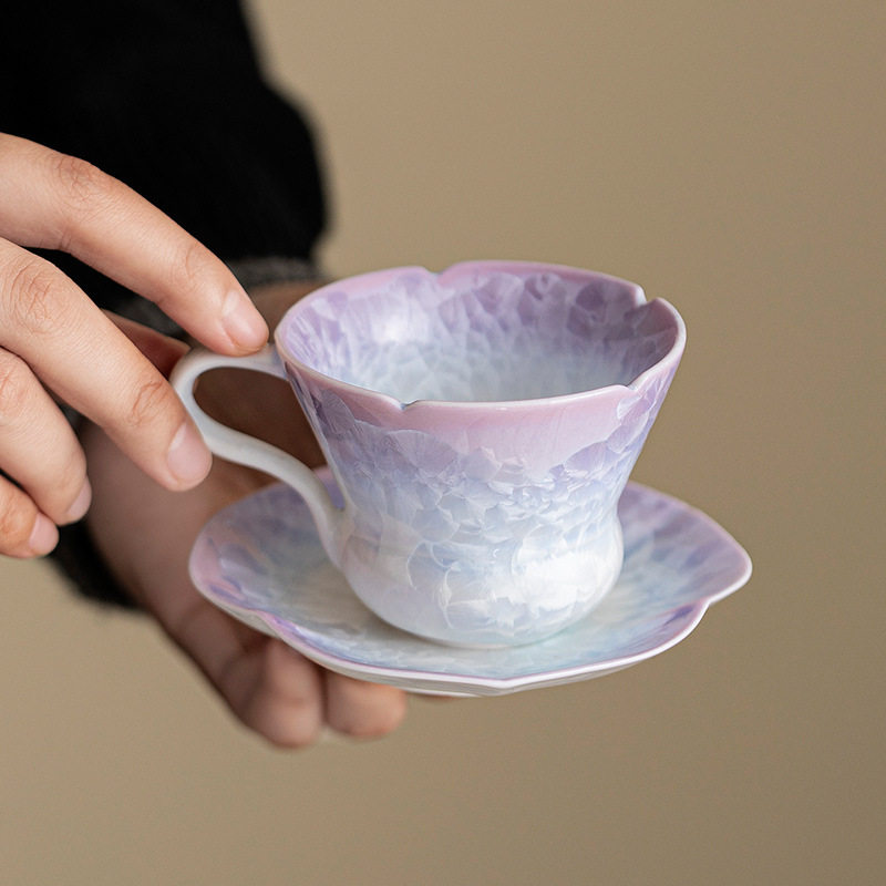 渐变紫结晶釉窑变陶瓷杯垫套组