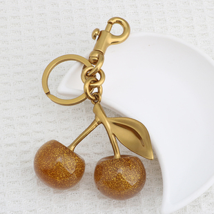 可爱金粉樱桃钥匙扣包包挂件适用蔻驰coach包装饰精美车厘子配饰