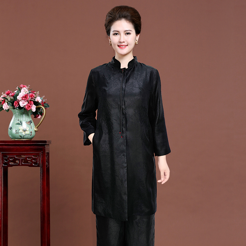 高端真丝香云纱风衣外套女中长款