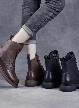 【品牌力荐】新款复古英伦马丁靴百搭系带软底粗跟短筒靴女6985
