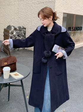 新款首发2B114 2118P385K465羊绒大衣宽松显瘦针织帽羊绒外套