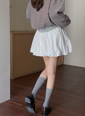 少女感高腰系带花苞半身裙女2025春夏新款韩系减龄A字蓬蓬裙短裙