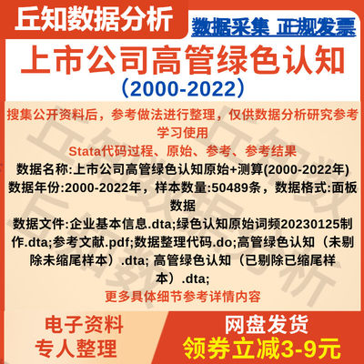 高管绿色认知2000-2022上市公司数据文本分析词频stata 面板原始