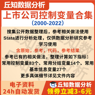 上市公司控制变量合集2022-2000年83个基础14个分组27个信息数据
