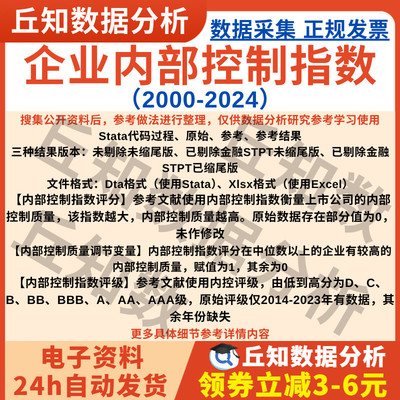 内部控制质量调节变量2024-2000行业Stata表格指数Excel剔除缩尾