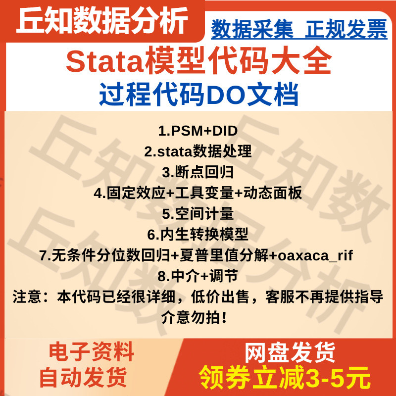 Stata模型代码大全PSMDID断点固定工具动态空间内生转中介调节等 商务/设计服务 设计素材/源文件 原图主图