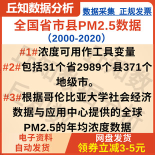 2020年 PM2.5数据全国省市县2000 工具变量.面板数据Excel Dta