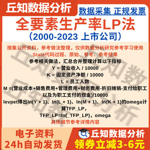 上市公司全要素生产率LP法23年版24/7/31更新Stata过程TFP_LP估计