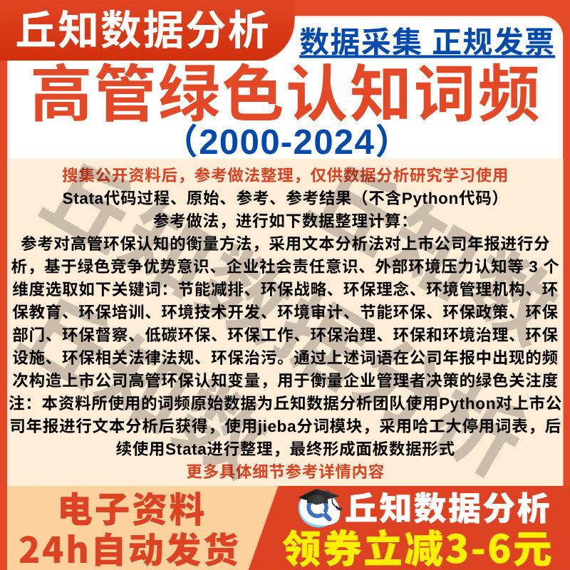 高管绿色认知2024-2000上市公司年报词频数据含Stata代码数据参考