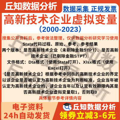 高新技术企业虚拟变量2023-2000 Stata代码excel+dta上市公司数据