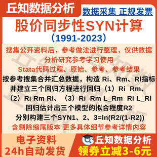 股价同步性SYN计算（1991-2023）Stata代码过程SYN=ln(R2/(1-R2))
