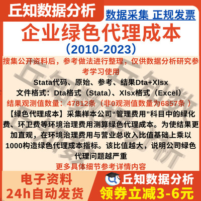 上市公司绿色代理成本2023-2010年数据含Stata代码 Excel+Dta结果