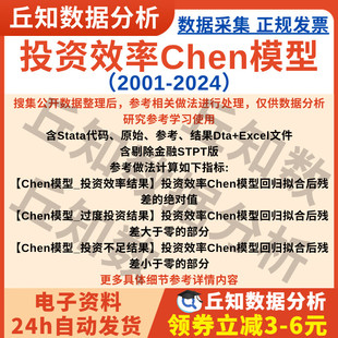 投资效率Chen模型2024-2001上市公司数据企业stata代码剔除Excel