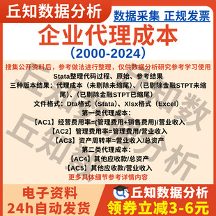企业代理成本数据2024 Excel两类结果表 2000年上市公司Stata代码
