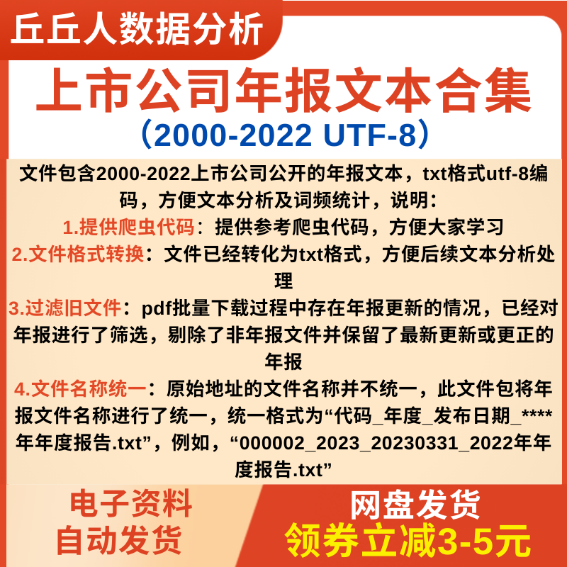 上市公司年报文本合集2022-2000txt utf-8 文本分析 词频统计可用