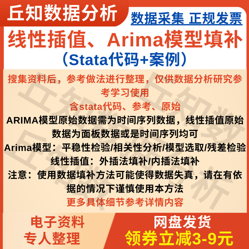 ARIMA模型、线性插值缺失值填补stata代码+案例参考 时间序列面板 商务/设计服务 设计素材/源文件 原图主图