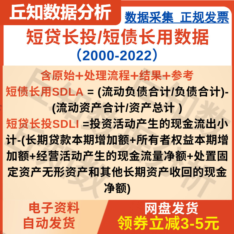 短贷长投/短债长用数据2022-2000含原始stata处理流程结果参考。