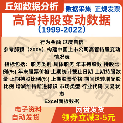 上市公司高管人员持股变动数据1999-2022行为金融 过度自信指标