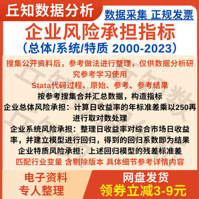 企业风险承担指标2000-2023总体/系统/特质Stata代码数据上市公司