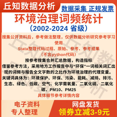 环境治理词频统计2002-2024省级文本分析结果Stata整理面板无缺失