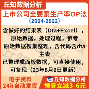 全要素生产率OP法2022-2004，23年8月9日更新含过程上市公司数据