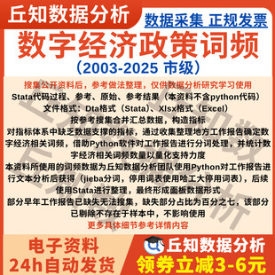 数字经济政策词频2025-2003市级文本分析数据Stata表格Xlsx含说明