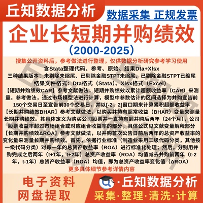企业长短期并购绩效2025-2000年上市公司数据Stata代码过程Excel