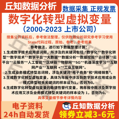 数字化转型虚拟变量2000-2023上市公司年报词频分析Stata整理数据