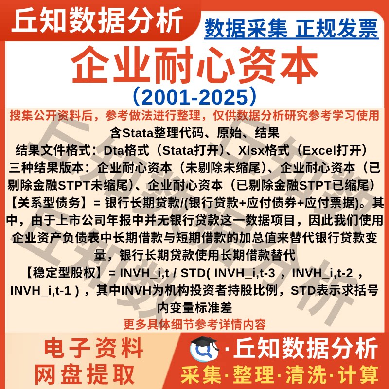 企业耐心资本2025-2001年Stata数据Excel表上市公司关系型/稳定型