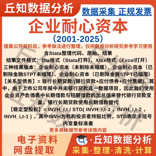 企业耐心资本2025-2001年Stata数据Excel表上市公司关系型/稳定型