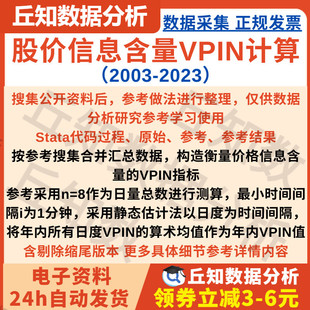 股价信息含量VPIN计算2003-2023Stata代码过程DO、原始、参考结果