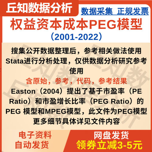 上市公司权益资本成本数据2022-2001PEG模型含stata代码参考结果-封面