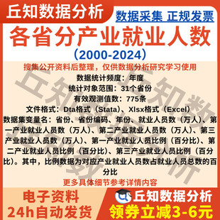 省级分产业就业人数2024-2000年数据Excel表格统计一二三产业比