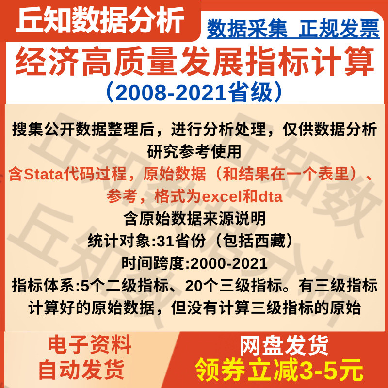 经济高质量发展指标计算2021-2008省级含Stata代码，原始数据参考